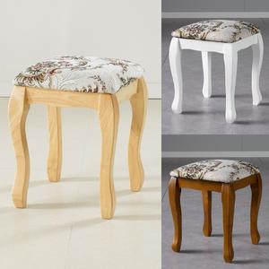 클래식 3색 원목 보조 스툴의자 화장대 사각 꽃방석 패브릭 화이트 엔틱 네추럴