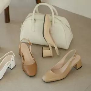 SOVO 더위닌 슬링백 펌프스 발편한 미들통굽 힐 여성구두 5cm