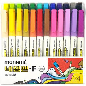 모나미 네임펜 F 24색 세트 중간글씨용 다채로운 컬러 유성잉크 뛰어난 내수성