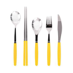 한스푼 포이에마 컬러 1인 혼밥세트 (숟가락 + 젓가락 + 디너스푼 + 디너포크 + 디너나이프) 머스타드(Y), 1개