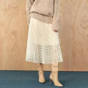 [MAXZA] 체크 패턴 레이어드 밴딩 샤 롱 스커트