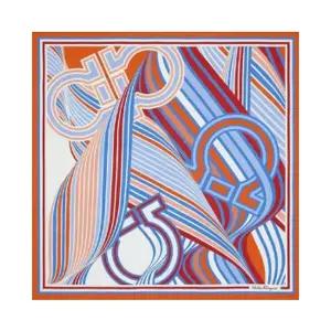 [페라가모] 간치오 리본 프린트 실크 스카프/오렌지/310128 759655