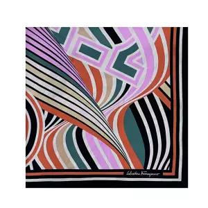 [페라가모] 간치오 리본 프린트 실크 스카프 (70X70)/블랙/310128 759654