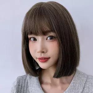 일자컷 단발머리 통가발 올리브브라운 여성전체가발 여자패션가발