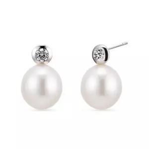 18k 베젤 담수진주 귀걸이 랩 다이아몬드)