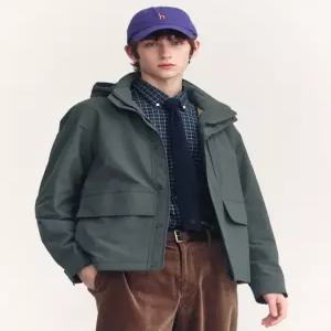 헤지스 남성 24FW [반값세일]카키 후드 탈부착 윈드 브레이커 HZJU4C306K2