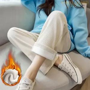 겨울 여자 기모바지 코듀로이팬츠 융털밴딩팬츠 여성 츄리닝바지 줄지 골덴 일자 와이드핏