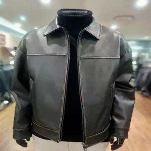 [바쏘옴므] 블랙 워싱 비건레더 오버핏 점퍼