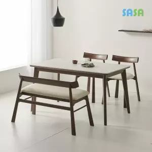 [SASA]사사가구 클로버 애쉬원목 단면세라믹 4인식탁 벤치세트