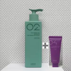 NEW 아모스 녹차실감 샴푸 민감성두피용 500g +휴대용 컬링 에센스 40ml
