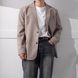 베이직 세미 오버 빅사이즈 싱글 블레이저 / 하객 남친 룩 봄 가을 기본 세미케주얼 정장 자켓