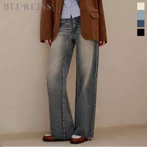 [블루레이스] [77까지]브러쉬 워싱 데님 와이드 팬츠_B5S1PT7161