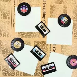 빈티지 카세트 테이프 레코드판 자석 4개 세트-WA67480