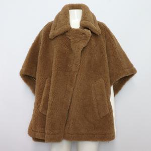 막스마라 473607236 캐시미어 울 실크 혼방 테디 베어 시어링 카멜 브라운 컬러 여성 케이프 코트aa49564