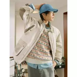 [빈폴] 소재 블로킹 헌팅 재킷 - 아이보리 (BC5237C230)