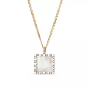 14k 사각 자개 다이아몬드 2줄 목걸이