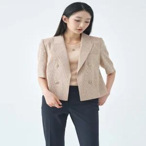 [지센]잔체크 린넨 더블버튼 반팔 자켓 LFJKO404_OR