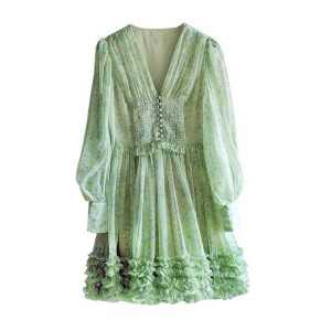 그린 꽃무늬 플라워 제품 패턴 여성용 소형 플로럴 드레스 미니 원피스