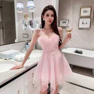 숄더 공주 튜브 탑 원피스 퍼 제품 기념일 섹시 미니 파티 웨딩