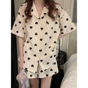 반소매 반기장 상하의 파자마 제품 실내복 패턴 세트 잠옷 하트