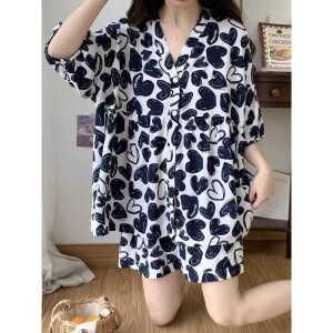 다양한 패턴 반기장 제품 파자마 실내복 상하의 세트 반소매 잠옷 홈웨어 L사이즈