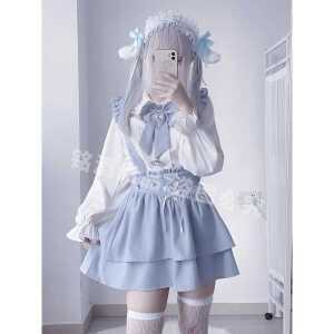 갸루피스 양산형 원피스 일본풍 제품 레이스 블랙 멘헤라 지뢰계 셋업 세트 옷 고스로리 메이드복