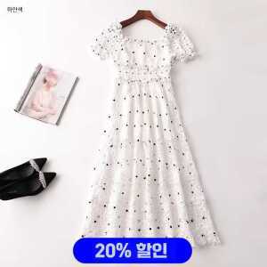 반팔 원피스 수용성 벌룬 퍼프 여자 도트 드레스 제품 고급 슬리브 여성 레이스