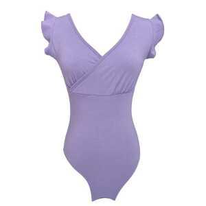 성인용 여성 발레복 프릴 레오타드 바디슈트 감성 브이넥 랩스타일 퍼프소매 바디수트 발레 연습