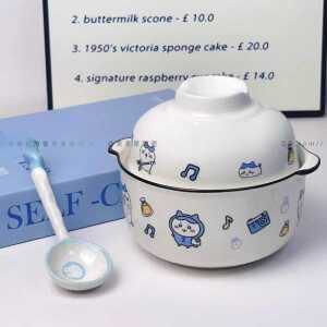 귀여운 하치와레 뚜껑포함 세트 보울 굿즈 세라믹 선물 제품 그릇 먼작귀 자취