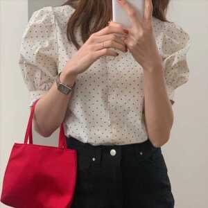 도트무늬 블라우스 반팔 땡땡이 데일리 여성 퍼프소매 제품
