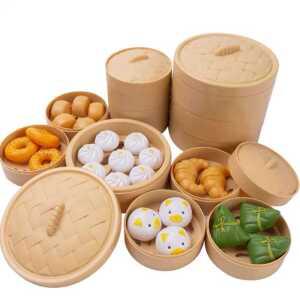 원목 아침 미니어처 찜기 세트 주방 소품 아기 놀이 주방놀이 장난감 만두 시뮬레이션 제품 식사