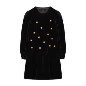골드스팽글 플라워 제품 블랙 원피스 벨벳