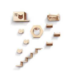 고양이 벽선반 가구 캣워커 계단 스크래처 제품 구름다리 캣타워 원목 CAT전망대 2단 놀이터