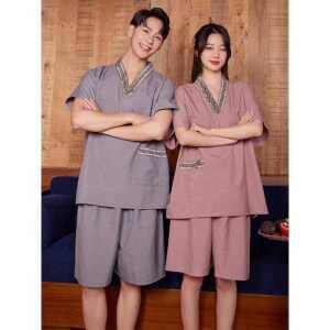 사우나 스파 세트 남성용 찜질방 반기장 제품 여성용 반소매 상하의