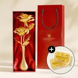 골드팡 24k 행운 액막이명태 골드바 0.2g + 24k 트윈두송이 순금장미 축하선물 세트