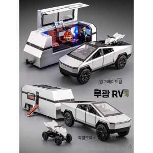 테슬라 사이버트럭 캠핑 다이캐스트 트레일러 완구 모델 오토바이 ATV 제품 사륜