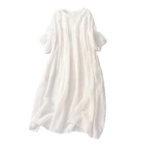 여성용 린넨 코튼 블라우스 제품 오프화이트 루즈핏 롱 드레스 원피스