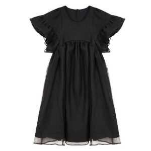 여성 블랙 드레스 프릴 제품 스커트 검은색 시스루 소매 원피스