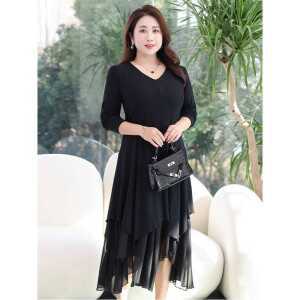 V넥 디자인 롱 원피스 빅사이즈 제품 블랙 드레스 검은색