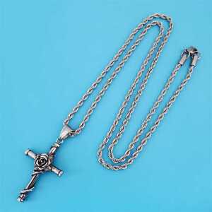 S925 순은 로프 제품 펜던트 장미 십자가 체인 목걸이 로즈