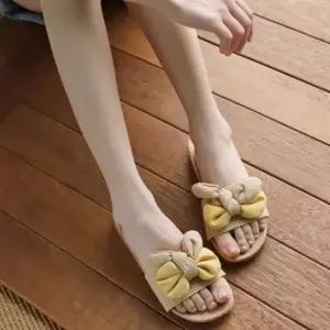 여성 트위드 리본 라탄 밀짚 슬리퍼 실내화 실외화 라탄슬리퍼 밀짚슬리퍼 실외화