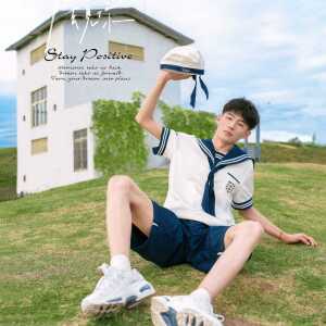 일본교복 코스프레 해군 크림색 반팔 여름 교복 남성 마린룩 남자 복 제품