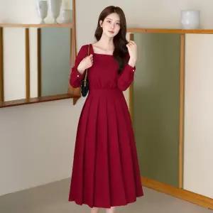 [시크라인] (~XXL까지) 키르온 스퀘어넥 허리스트랩 플리츠 원피스 가을 하객룩 오피스룩 모임룩 격식룩 빅사이즈