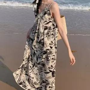 수묵화 플라워 여성 리본 롱 원피스 비치룩 휴가룩