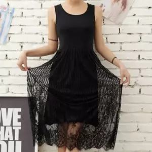 레이스 레이어드 여성 민소매 나시 미디 원피스