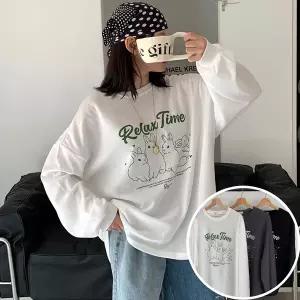 릴렉스카우스 긴팔 BOX 여성 오버핏 티셔츠 (3컬러) 박시핏 빅사이즈 맨투맨