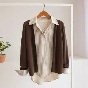 [잇수다] 타온느 언발 스트라이프 오버핏 카라 셔츠 남방