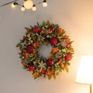 플라워트리 크리스마스 리스 벽장식 LED 가넷 진주펄 75cm 소품