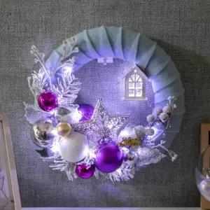 플라워트리 크리스마스 리스 벽장식 LED 바로크하우스양모링 30cm