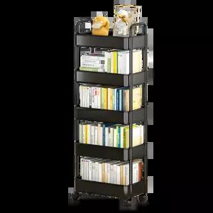 리브온 틈새 수납 정리대 트롤리 + 바퀴 + 걸이 + 스티커, 블랙 5단, 36 x 24 x 125 cm